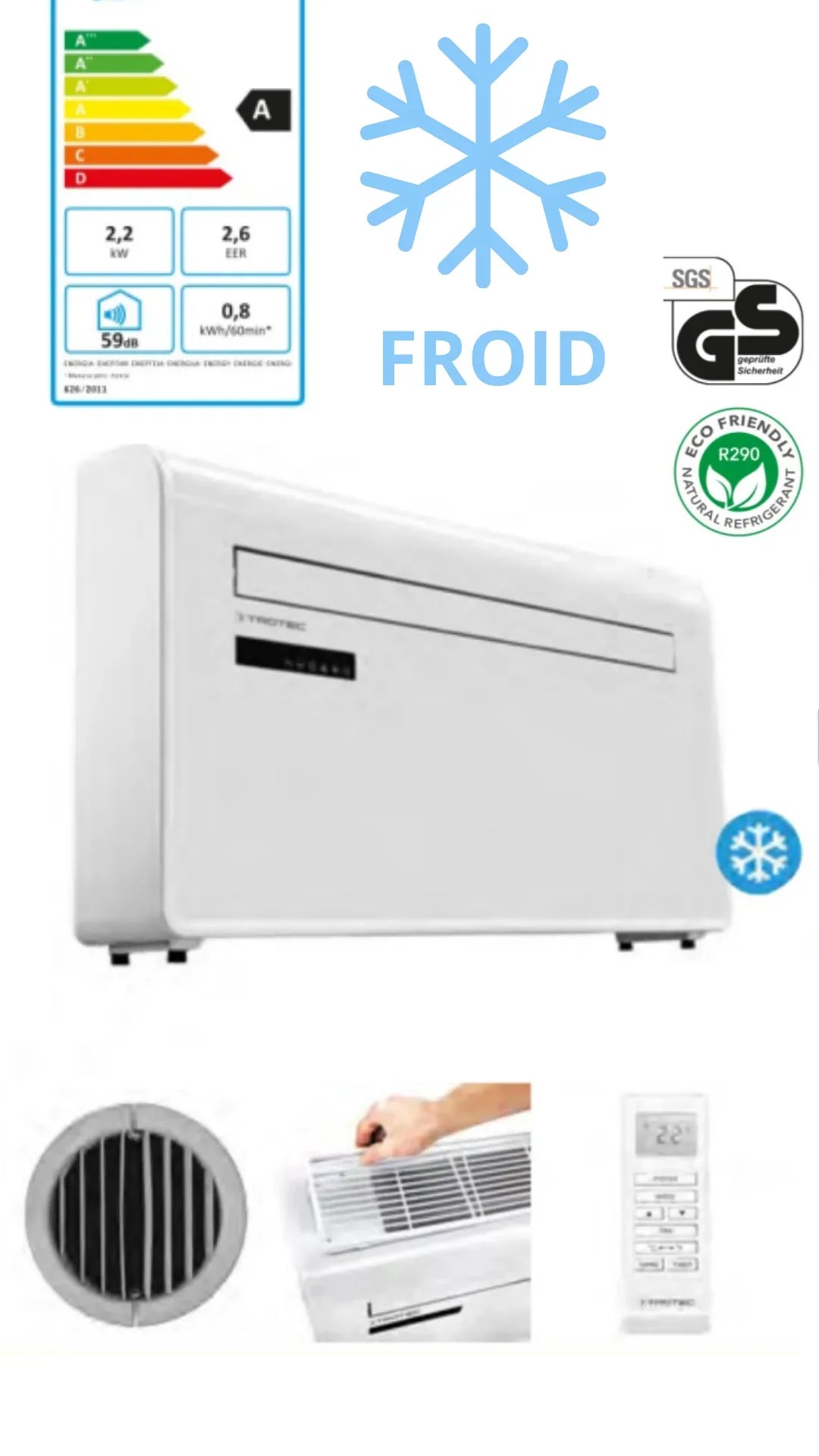 Climatisation Murale Sans Unité Extérieure 2,2 KW Froid Ecotherm — free download